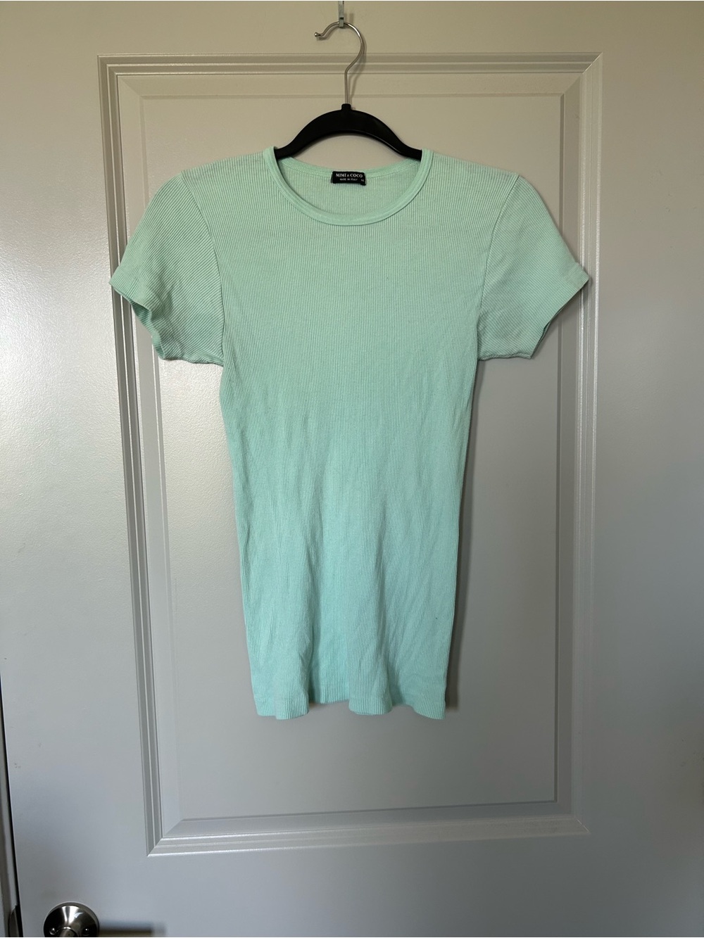 Mimi & Coco Made in Italy Mint Crewneck Ribbed Short-Sleeve Top
